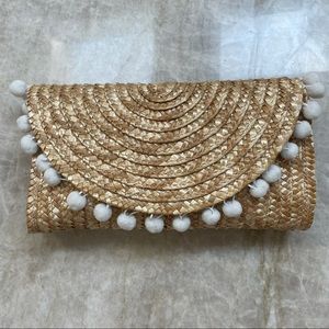 Straw Clutch with PomPoms